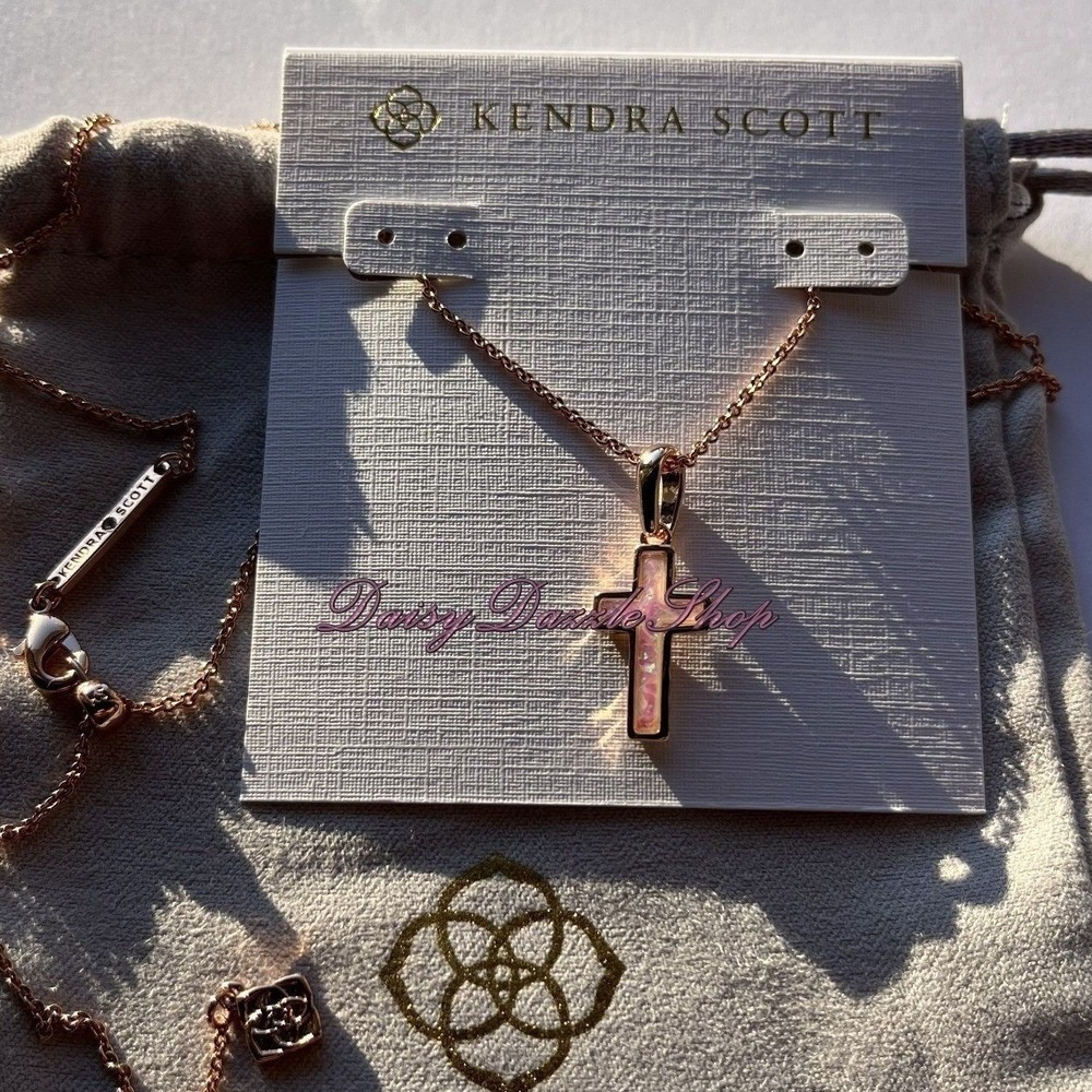 ✨Kendra Scott Cross Rose Gold Plated Pendant Necklace in White Kyocera Opal✨